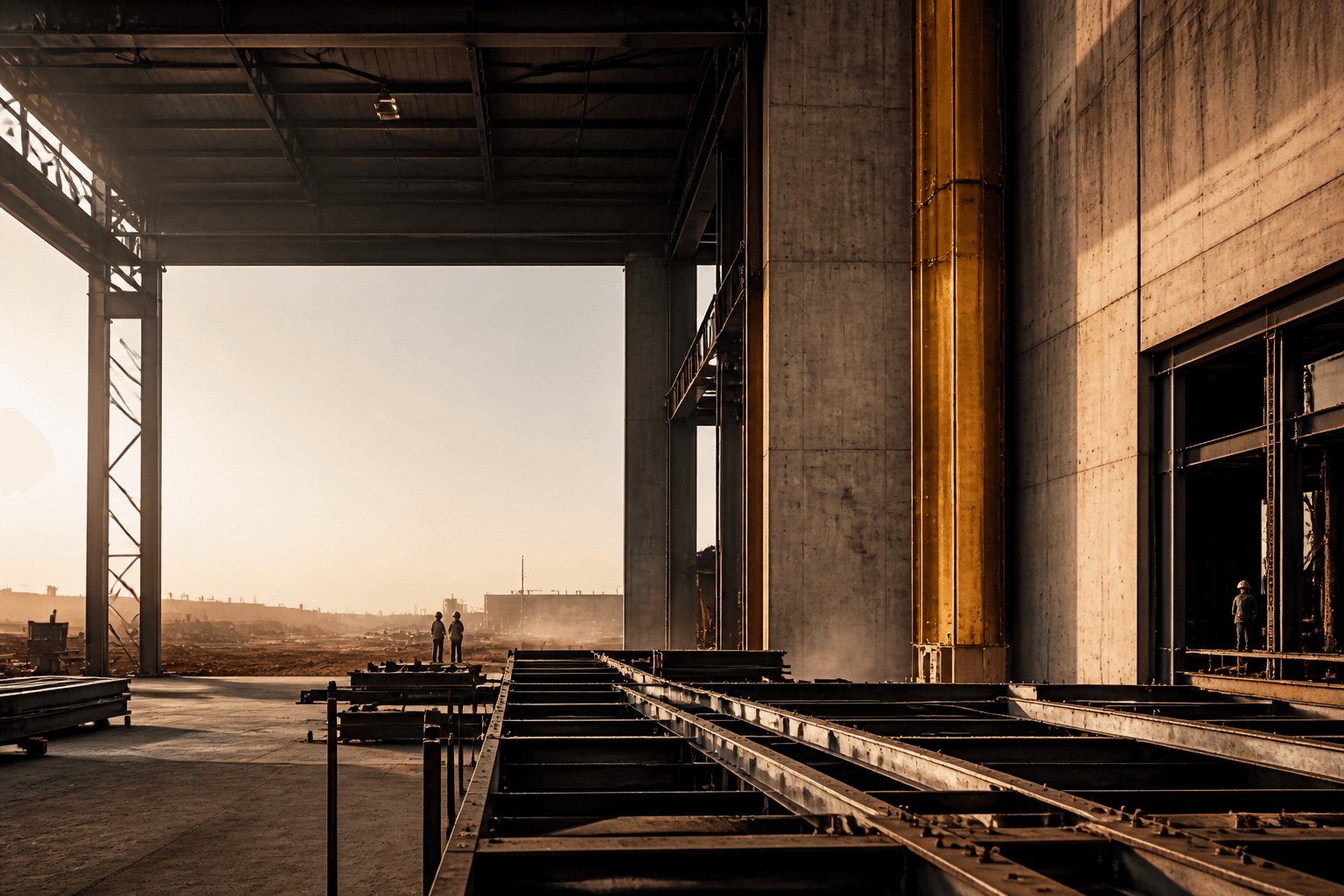 Monumental industrial construction in warm East African light